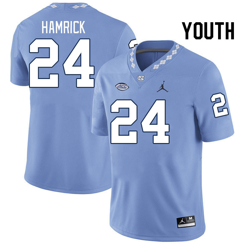 Youth #24 Mali Hamrick North Carolina Tar Heels College Football Jerseys Stitched-Carolina Blue